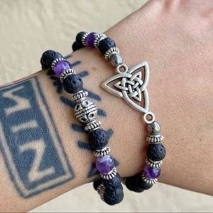 Celtic knot triquetra amethyst & lava rock set